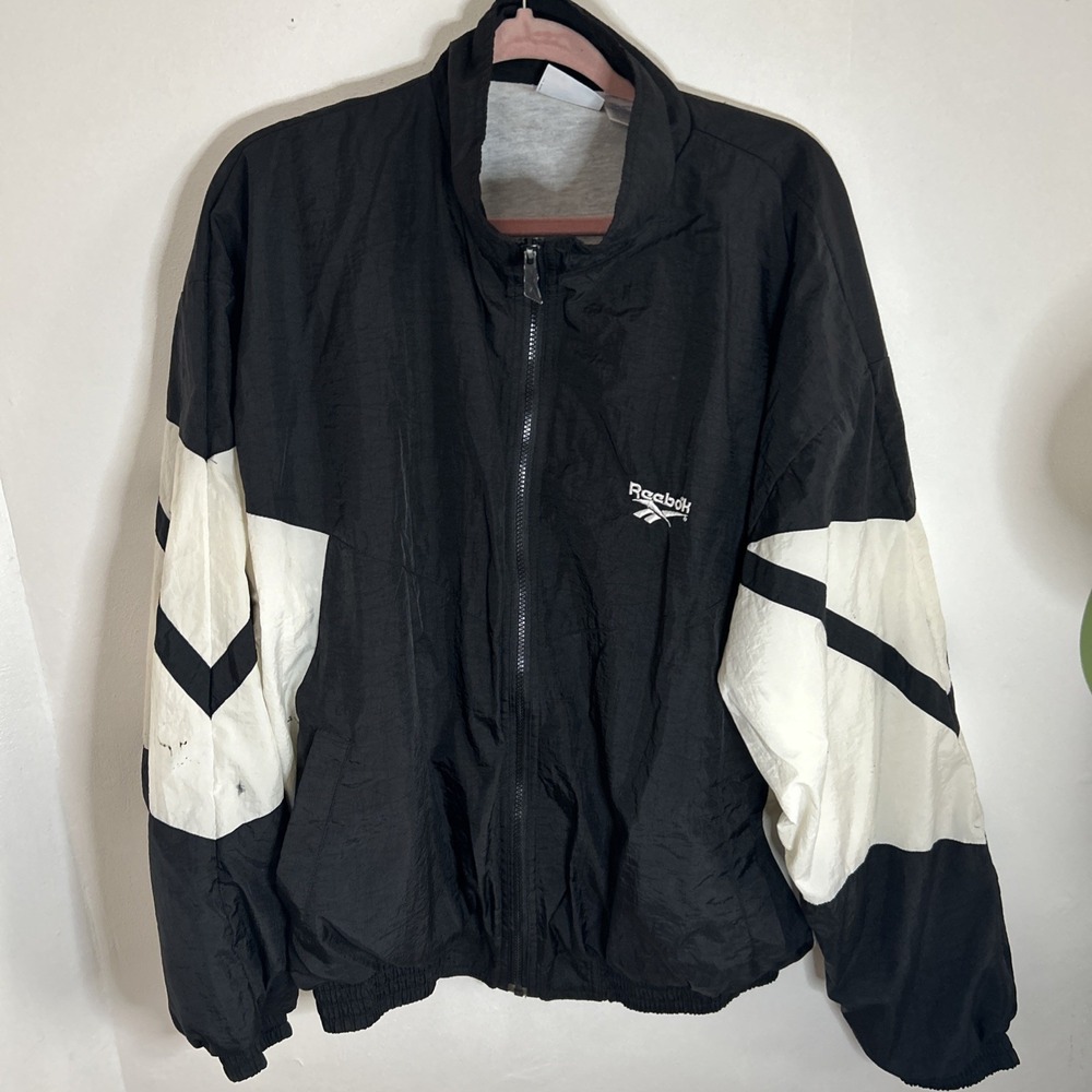 Vintage Reebok Big Logo Windbreaker Sz L- Pen Ink Marks